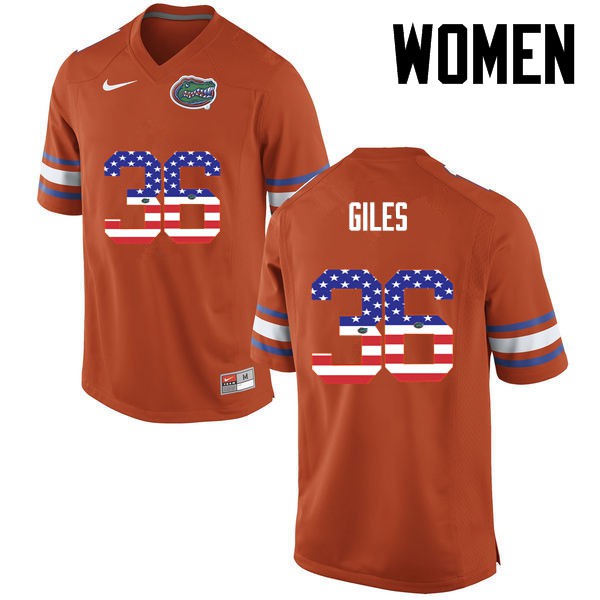 Florida Gators Women #36 Eddie Giles College Football USA Flag Fashion Orange
